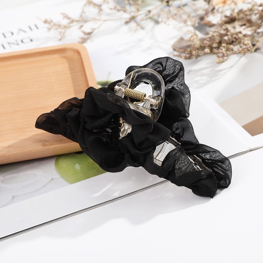 Kẹp tóc đuôi ngựa hình hoa phối ren màu trơn phong cách Hàn Quốc 12cm