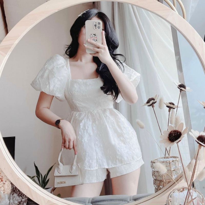 Set áo babydoll ren hoa nổi + quần short