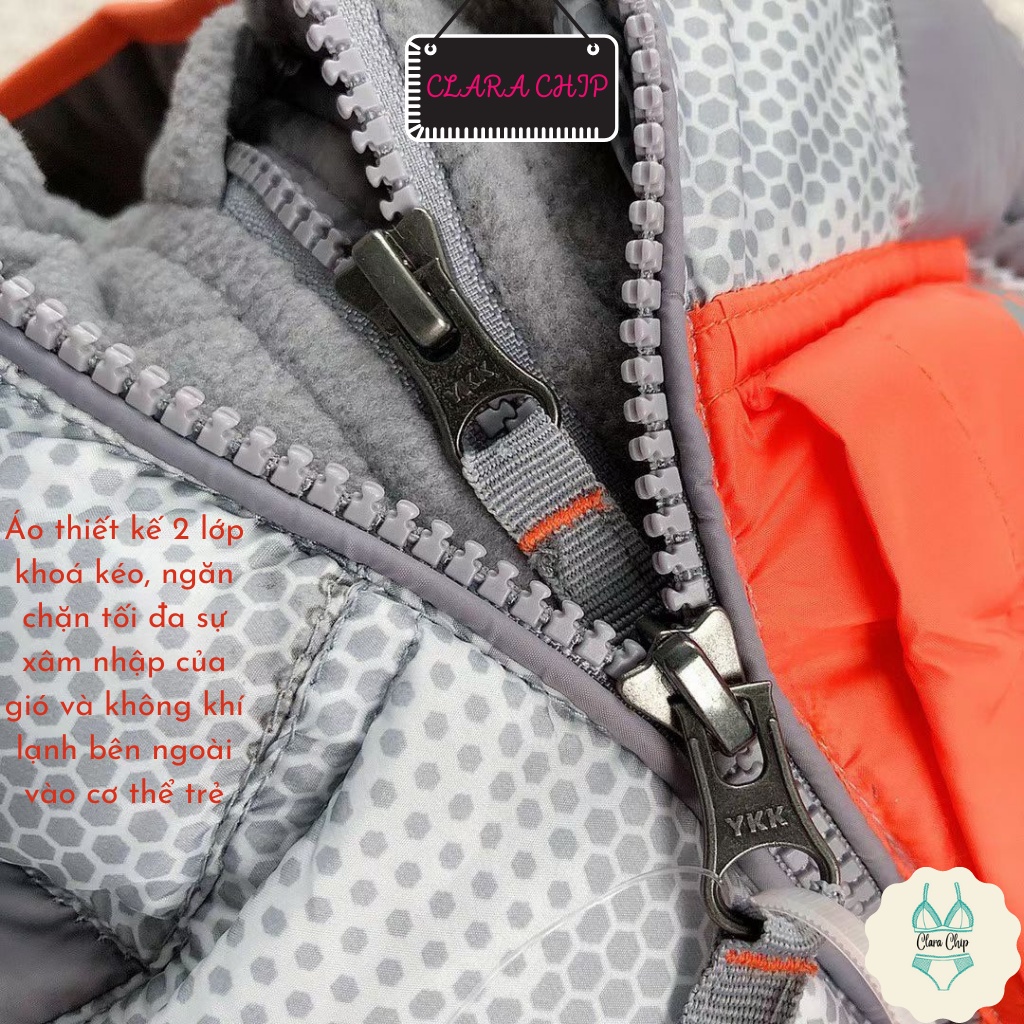 Set áo khoác phao lót lông kèm mũ len cùng tone cho bé trai, bé gái từ 2-6 tuổi clarachip