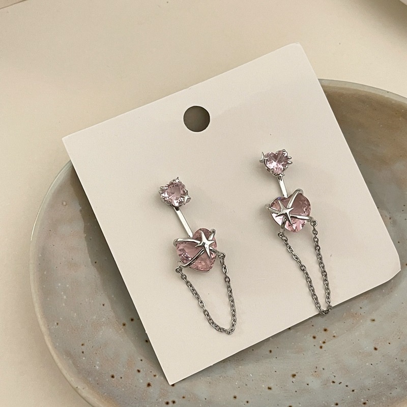 Khuyên Tai Tua Rua Hình Ngôi Sao Màu Hồng Đính Đá zircon Phong Cách Harajuku Ngọt Ngào Cá Tính
