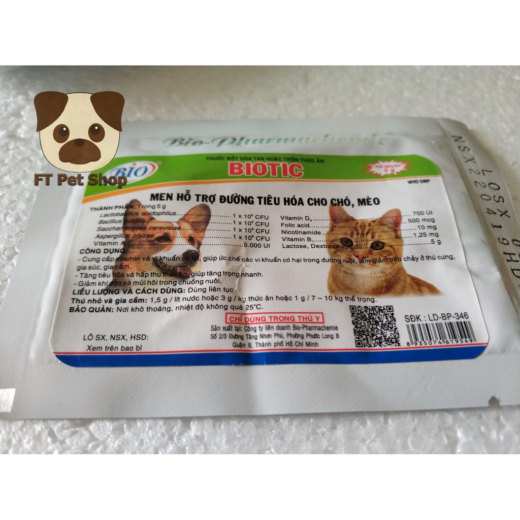 Men Tiêu Hóa Cho Chó Mèo BIOTIC 5gam