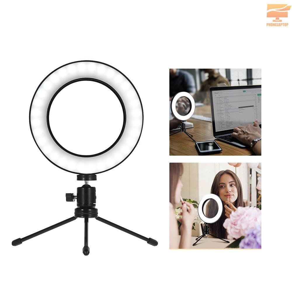 Lapt 8 Inch Desktop Mini LED Video Ring Light Lamp Dimmable 3 Lighting Modes USB Powered with Telescopic Light Stand Mini Desktop Tripod for Network Broadcast Selfie Facial Makeup