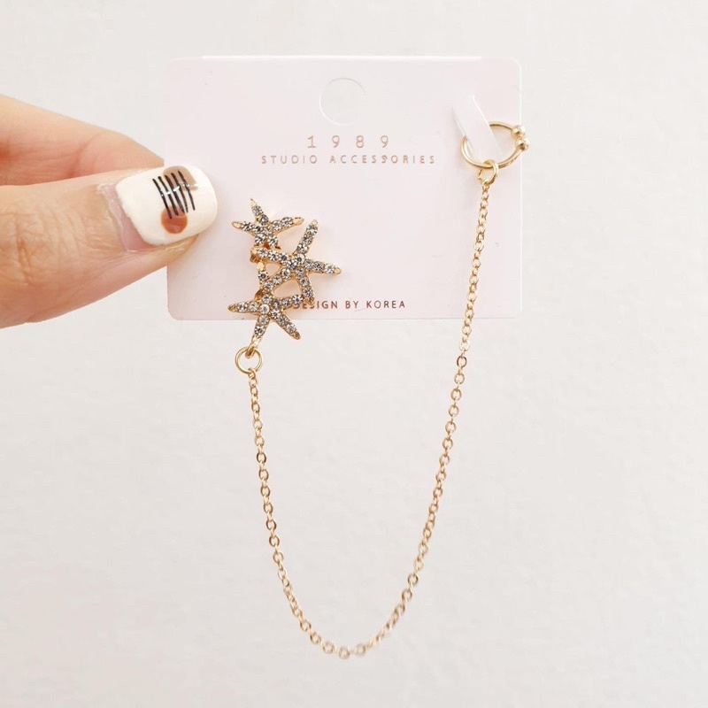 Bông tai khuyên tai đính đá tua rua sang chảnh