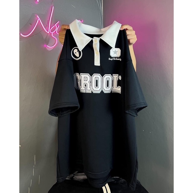 Áo polo nữ form rộng grool tay lỡ có cổ unisex oversize nam nữ mặc được 2 màu trắng đen xưởng sỉ nguyễn hoa