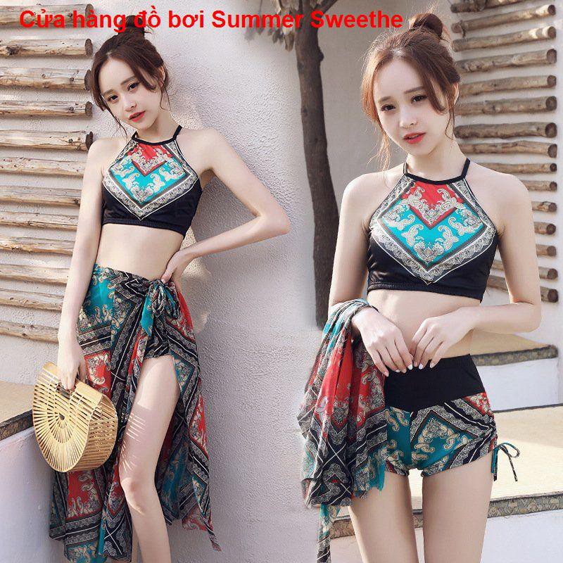 Phong cách dân tộc bikini xẻ tà áo tắm ba mảnh gợi cảm trong gió hàn quốc tập hợp nữ suối nước nóng ngực nhỏ