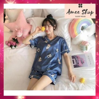[HÀNG THIẾT KẾ] Đồ bộ mặc nhà pijama nữ lụa satin ngắn họa tiết - mặc đồ ngủ hay đồ đi chơi đều đẹp  -  Amee House