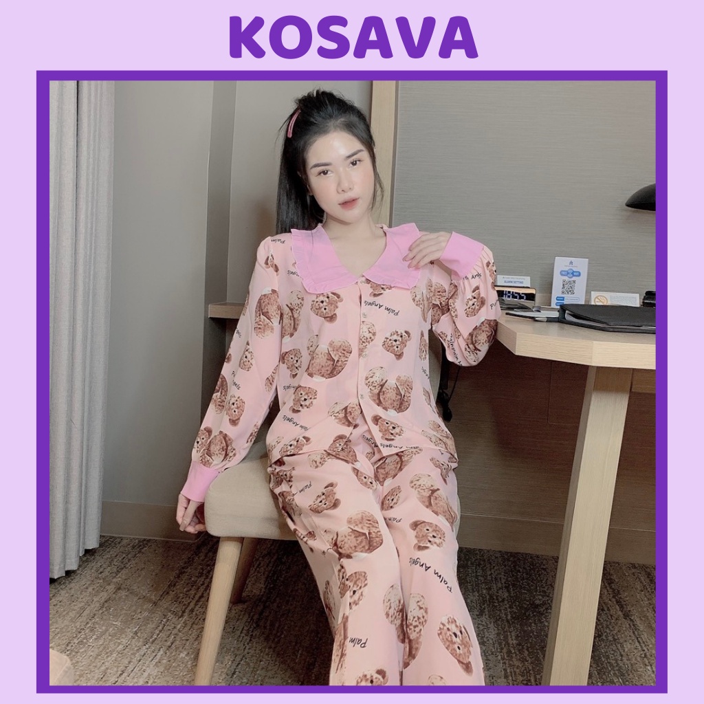 Đồ ngủ nữ bộ pijama lụa dài tay mặc nhà KOSAVA