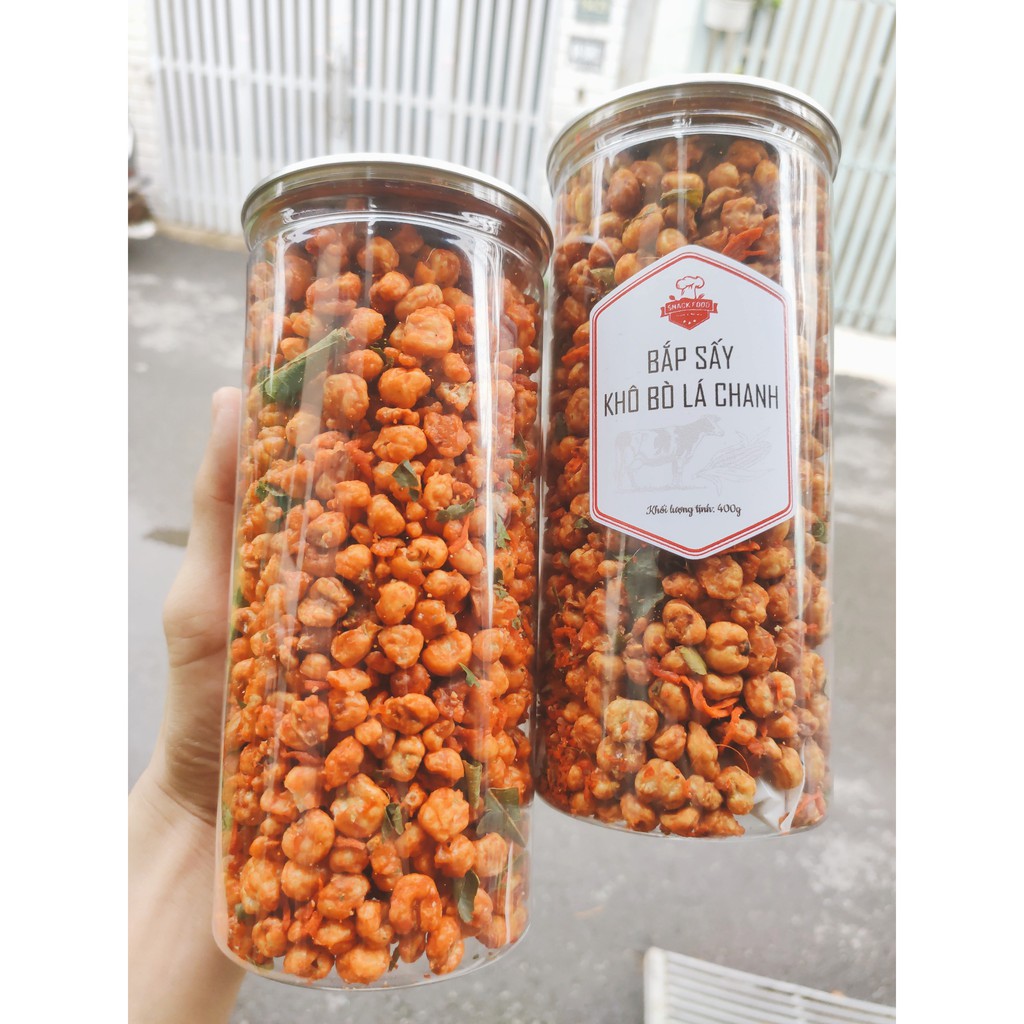 400gr BẮP NGÔ SẤY KHÔ BÒ Lá Chanh, Siêu Ngon, Siêu Giòn, hủ pet, Đồ ăn vặt Snack Food