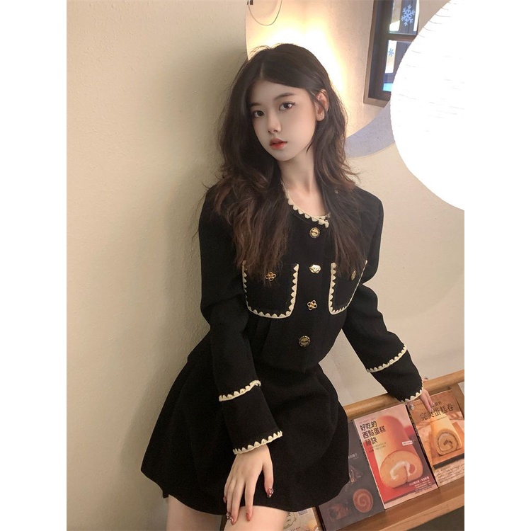 Set Áo Khoác Tay Dài + Chân Váy Lửng Phong Cách Chanel Thời Trang Mùa Thu Hàn Quốc 2022