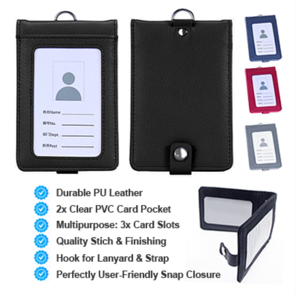 1 Huy hiệu tên da PU Túi hai mặt / Thẻ ID / Giá đỡ thẻ tên