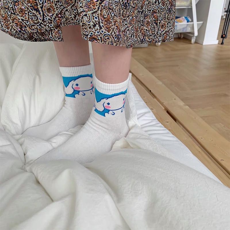 Vớ Thể Thao Cổ Vừa In Họa Tiết Hoạt Hình Chú Chó Cinnamon Kiểu Nhật Bản Dễ Thương Cho Bé Gái
