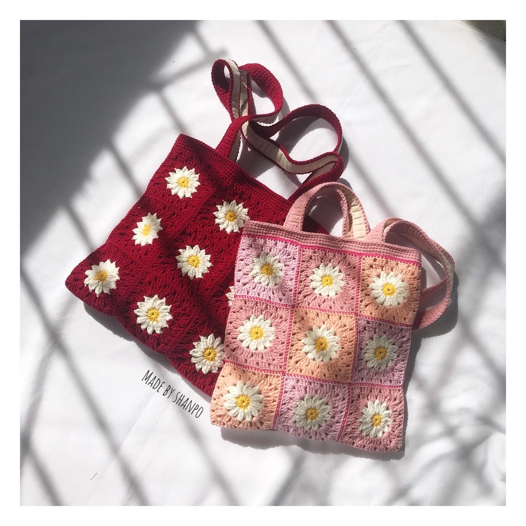 Túi tote len sợi handmade hoa cúc