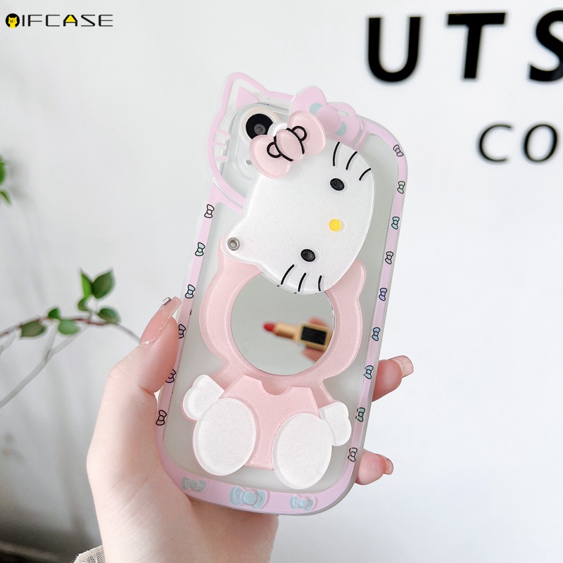 Ốp Điện Thoại Dẻo Trong Suốt Kèm Gương Trang Điểm Hình Mèo Hello Kitty Cho iPhone 13 12 12 11 Pro Max XS Max XR X