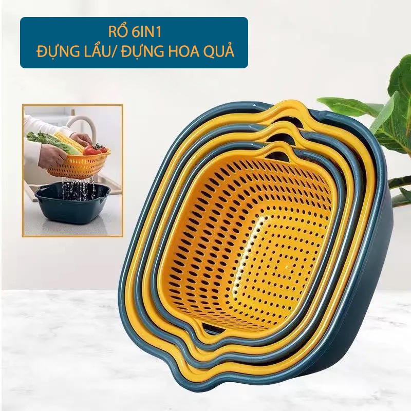 Combo rổ 6 món rổ nhựa chậu ráo nước hai lớp cao cấp tiện lợi | BigBuy360 - bigbuy360.vn
