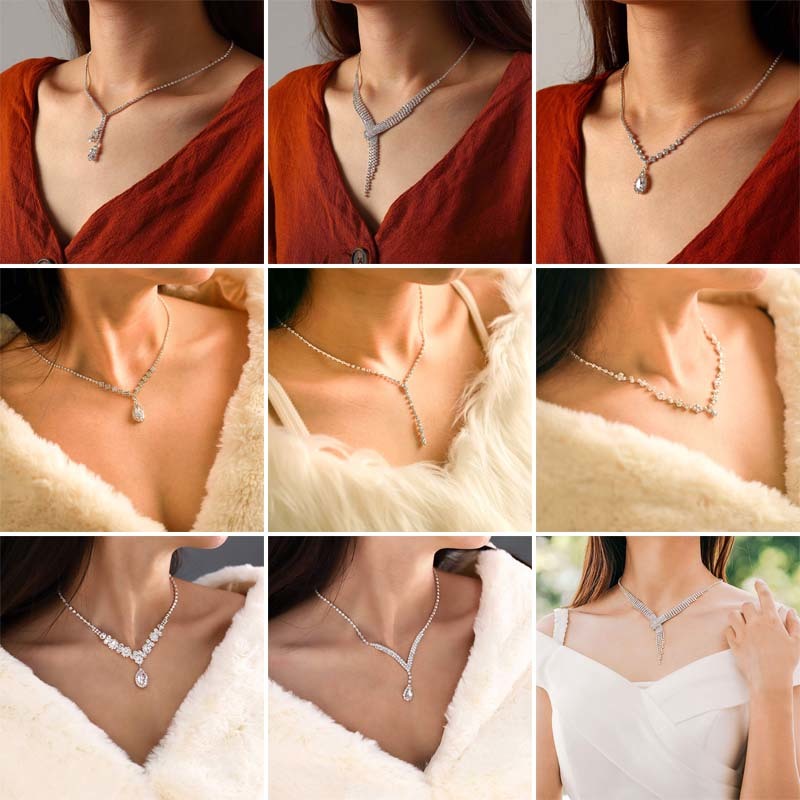 Bộ Dây Chuyền + Bông Tai Hình Hoa Đính Đá Lấp Lánh