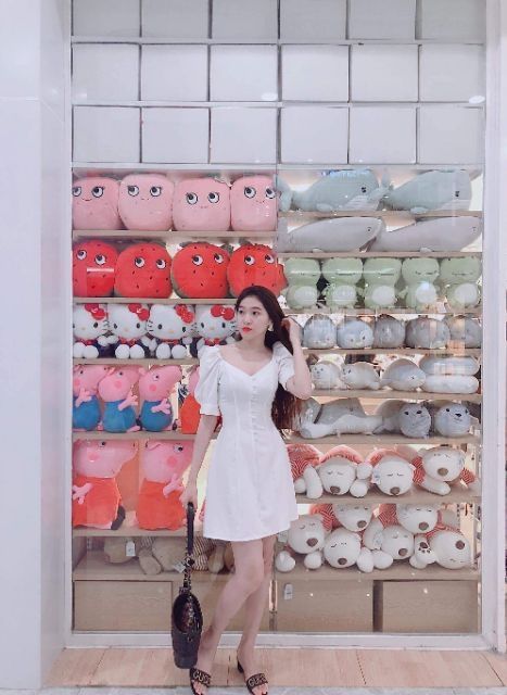 Đầm nút bọc tay phồng (có 5 màu, ảnh thật) | BigBuy360 - bigbuy360.vn