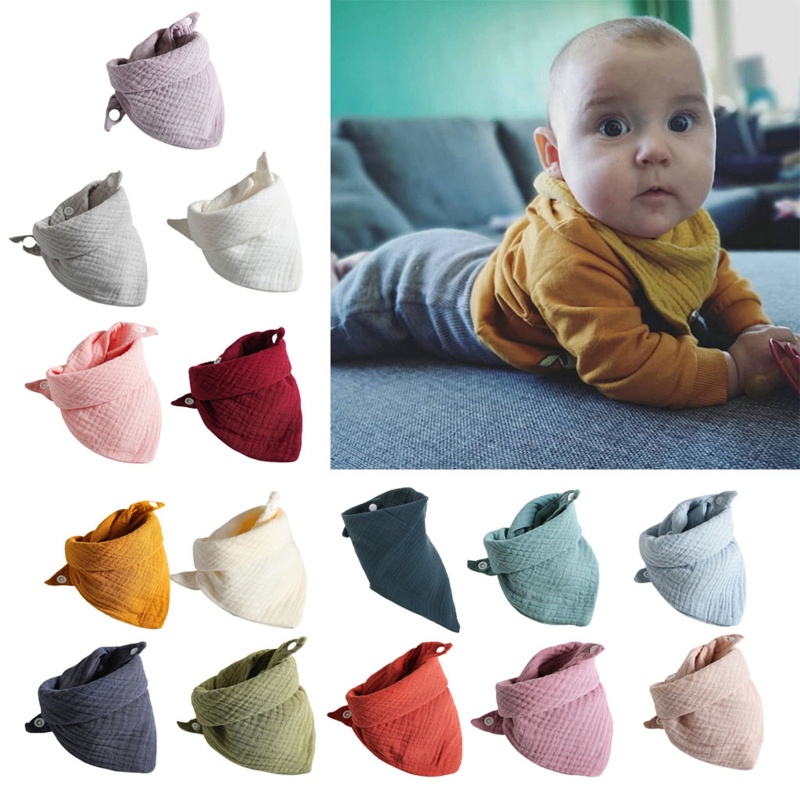 Bộ 5 Yếm Ăn Cotton Mềm Mại Hình Tam Giác Nút Bấm Có Thể Điều Chỉnh Cho Bé