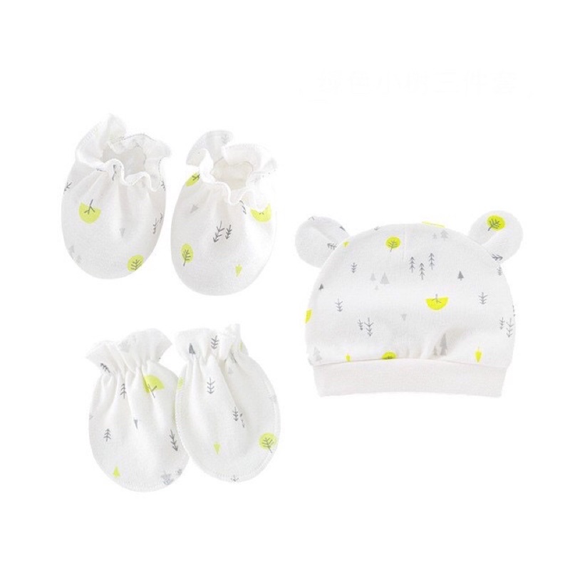 Set mũ + bao tay + bao chân cao cấp cho bé sơ sinh từ 0 - 6 tháng