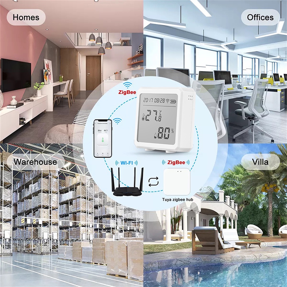 Cảm Biến Nhiệt Độ Và Độ Ẩm Thông Minh Aubess Tuya Zigbee Màn Hình LCD Kỹ Thuật Số Không Dây Với Alexa Google