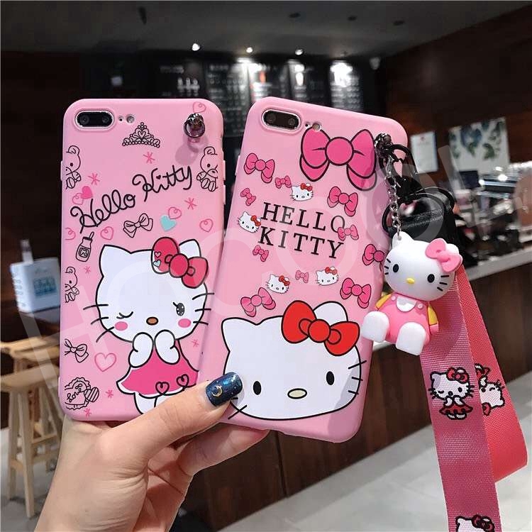 ốp lưng OPPO Hello Kitty Cat Cartoon siêu cute kèm dây đeo cổ cho F1s F3 F5 F7 F9 A3s A7 A71 A83