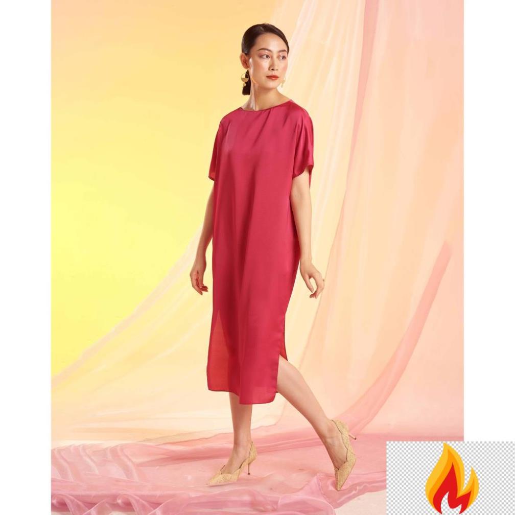 Đầm lụa cổ thuyền xẻ tà Mauve Signature dress 12 màu sắc -mjk8