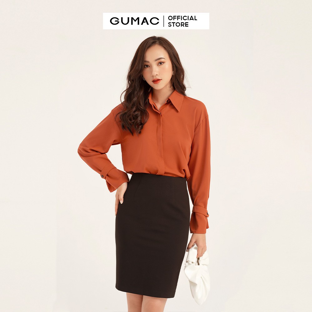 Áo sơ mi nữ tay kiểu GUMAC màu cam, đủ size, thiết kế basic thanh lịch AB146 | BigBuy360 - bigbuy360.vn
