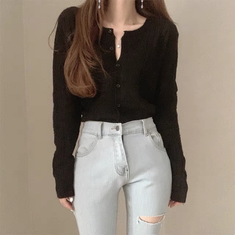 Áo khoác Cardigan cổ tròn thu đông kiểu dáng Hàn Quốc cực xinh xắn kl8199003
