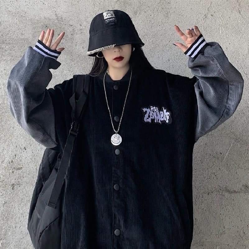 Áo khoác bomber nhung tay phối da Zombie siêu chất oversz unisex (annstore)