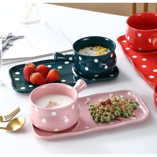 🍀COMBO🍀Set chảo đĩa chấm bi gốm sứ tráng men cao cấp