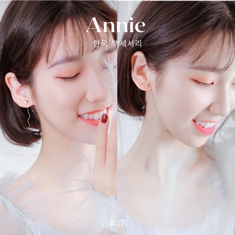 Bông tai ngôi sao mặt trăng bạc dạng dài thời trang ANNIE - B27