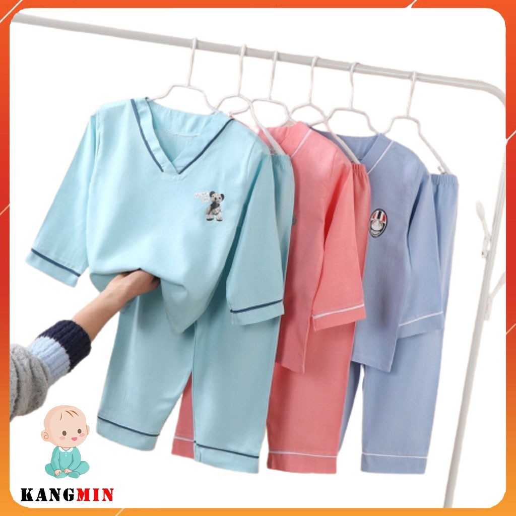 Bộ Quần áo ngủ PiJaMa Chất Lụa Trẻ Em Dài Tay Cao Cấp Chất Lụa Satin Cho bé Trai béGái Từ 6kg Đến 28kg_KANGMIN KIDS