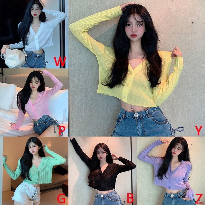Áo Khoác Cardigan Áo Croptop Dệt Kim Tay Dài Cổ Chữ V Phối Nút Cho Phái Nữ Áo Nữ