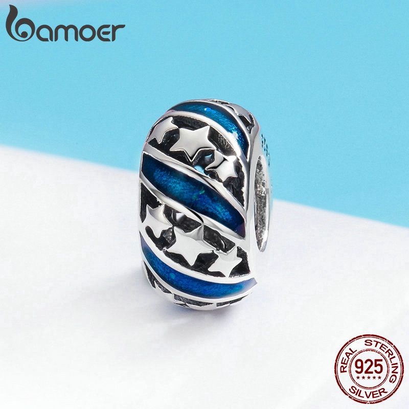 Hạt Trang Sức Bamoer Làm Từ Bạc S925 Họa Tiết Ngôi Sao Lấp Lánh Phối Đá Màu Xanh Dương Đẹp Mắt Thời Trang