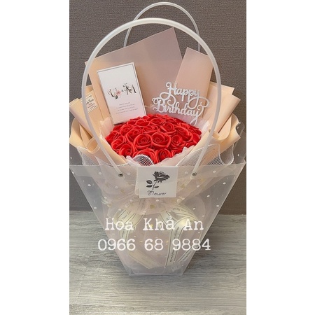[Combo túi thiệp] Bó hoa sáp 35bông kèm túi nhựa sang trọng, tặng sinh nhật, kỷ niệm cực xinh