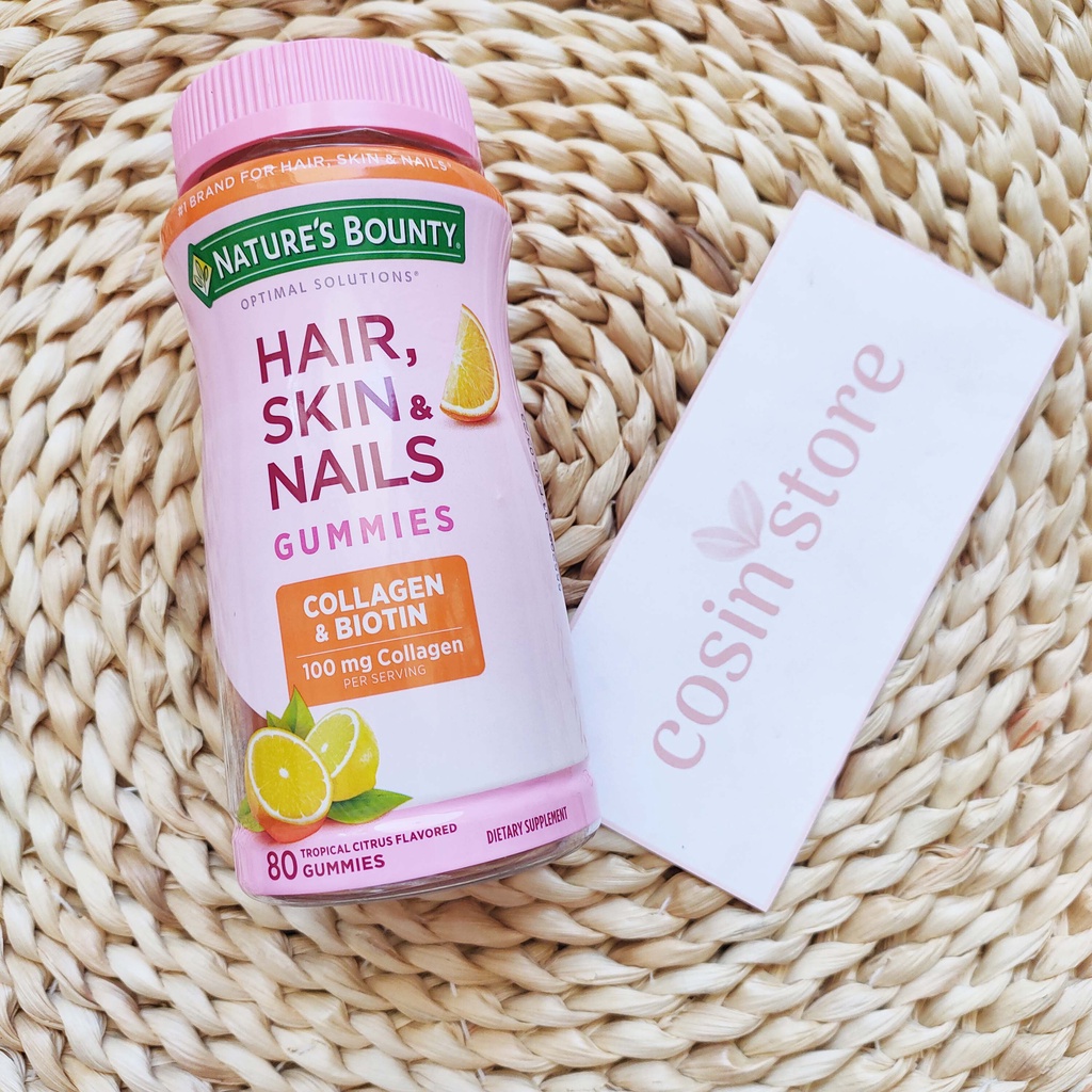 Kẹo Dẻo Nature's Bounty Hair Skin &amp; Nails Gummies 80 viên Collagen Biotin Hương cam chanh Hỗ Trợ Đẹp Da Móng Cosin Store