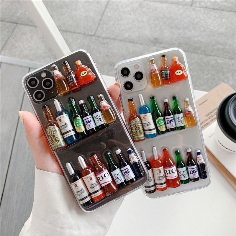 Bộ sưu tập chai cồn Vỏ điện thoại 3D cho iPhone 15 14 13 12 11 Pro Max 15plus 14plus XSMAX XR X 7 8 Plus Mềm TPU Rượu Gấu guzzle rượu chai Clear Cover