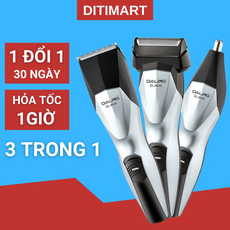 Máy cạo râu nam khô 3 trong 1 cạo khô cạo sát không rát kèm đầu tỉa lông mũi và tông đơ tóc DALING DL9049