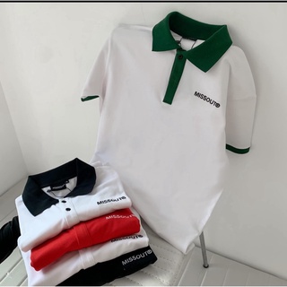Áo polo basic MISSOUT , áo ngắn tay có cổ họa tiết trơn nam nữ đều mặc được
