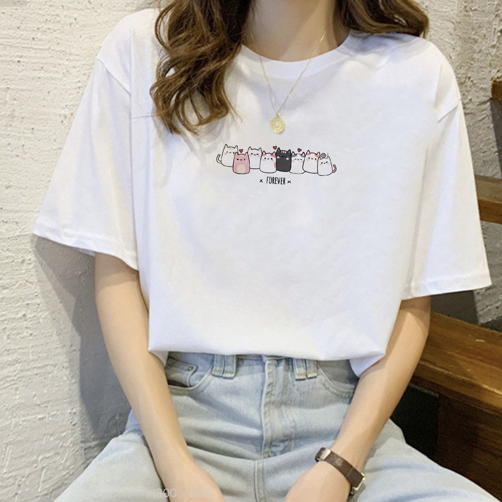Áo thun nữ tay lỡ nam nữ Cat Forever form rộng COYO CY023