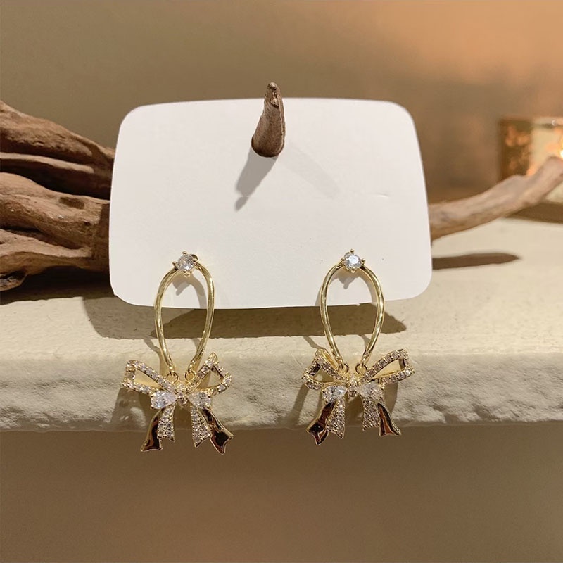 Khuyên Tai Hình Nơ Nhiều Lớp Mạ Bạc 925 Đính Đá Phong Cách Mới