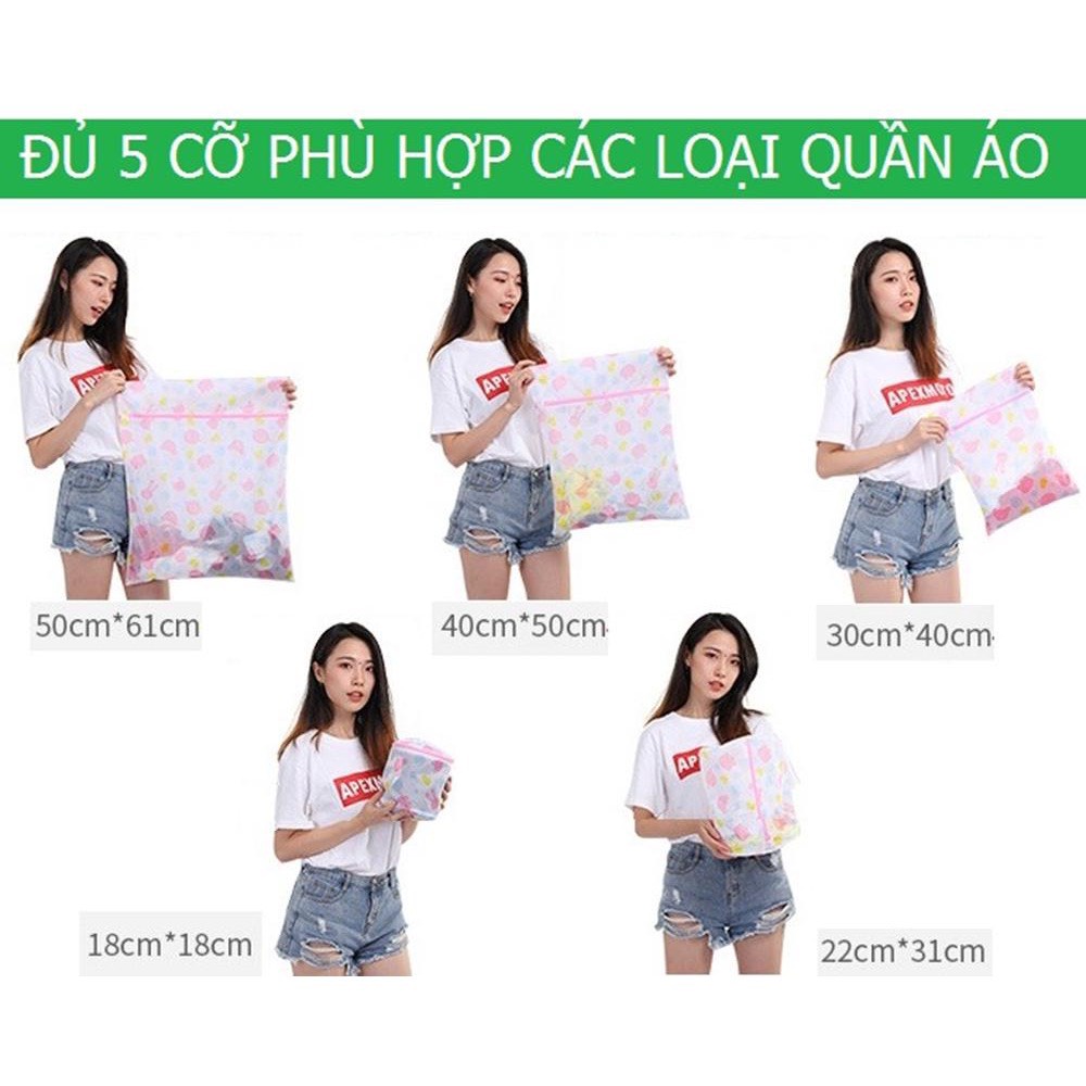 Túi giặt đồ máy giặt hình hoa set 5 chiếc, túi lưới giặt quần áo lót tiện lợi