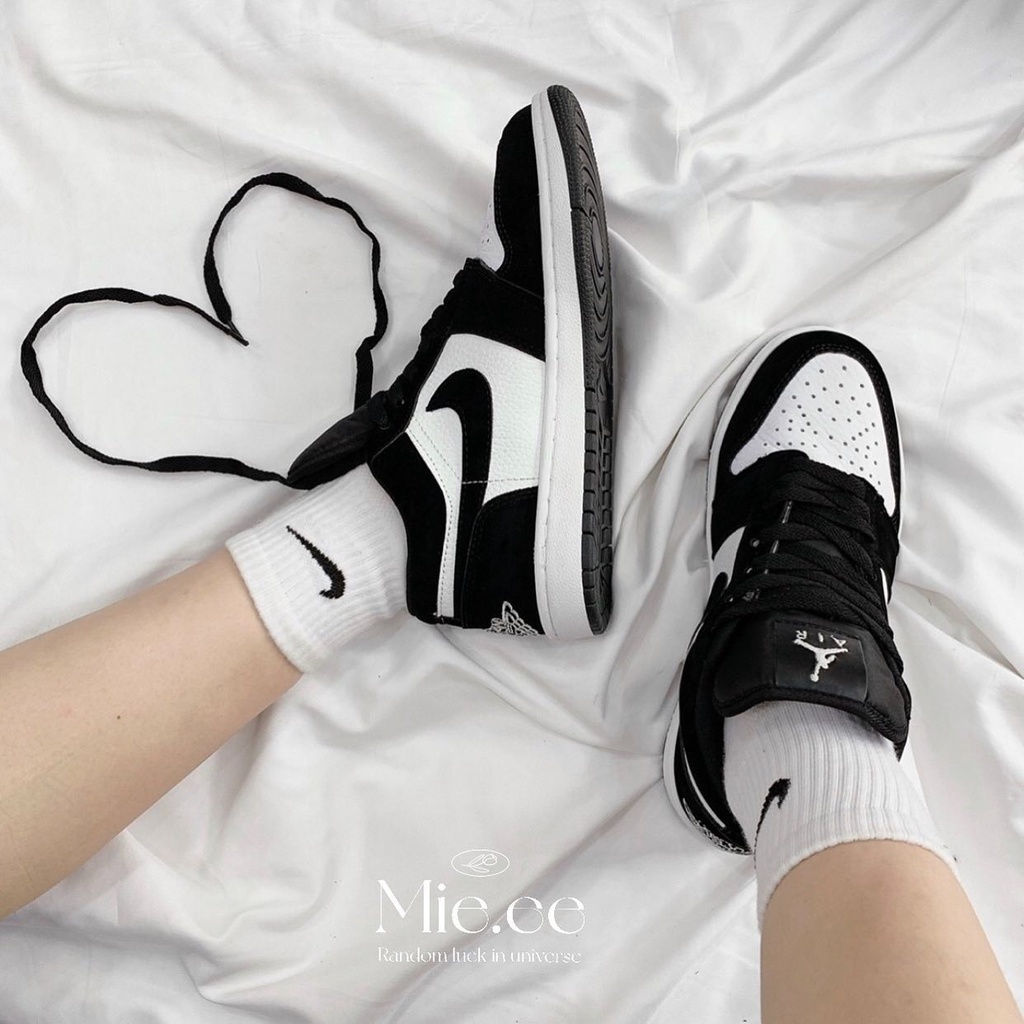 Giày Thể Thao Nam Nữ Nike Jordan 1 Cổ Thấp, Giày Thời Trang Đẹp JD1 Panda Đen Trắng Đế Khâu Full Box Bill