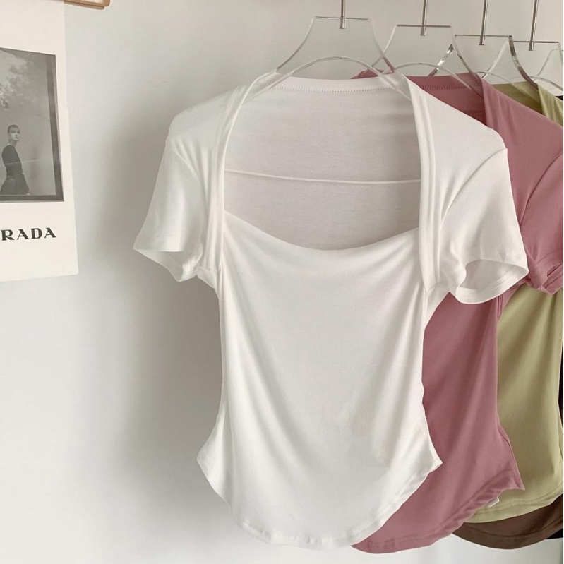 Áo thun body co dãn cổ vuông tôn dáng