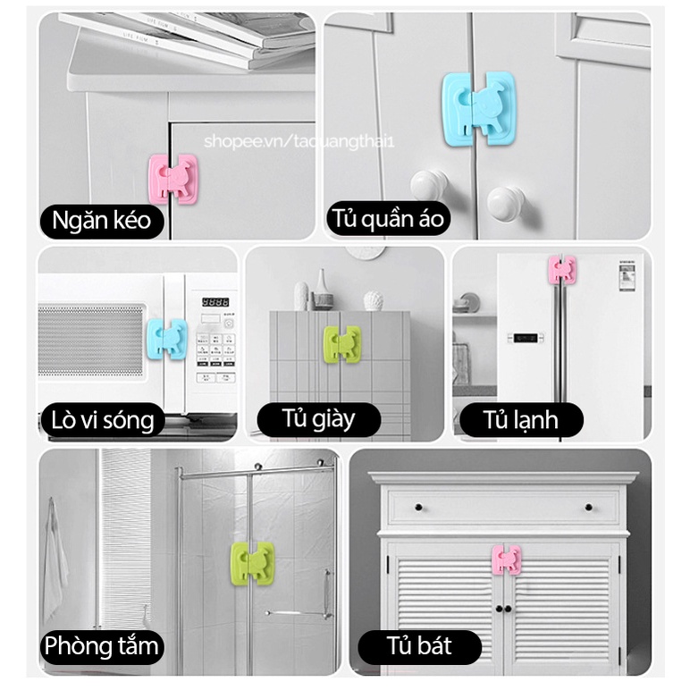 Khóa dán cánh tủ lạnh, chốt ngăn kéo giữ an toàn cho trẻ em có sẵn keo dính không dùng đinh vít, dễ sử dụng