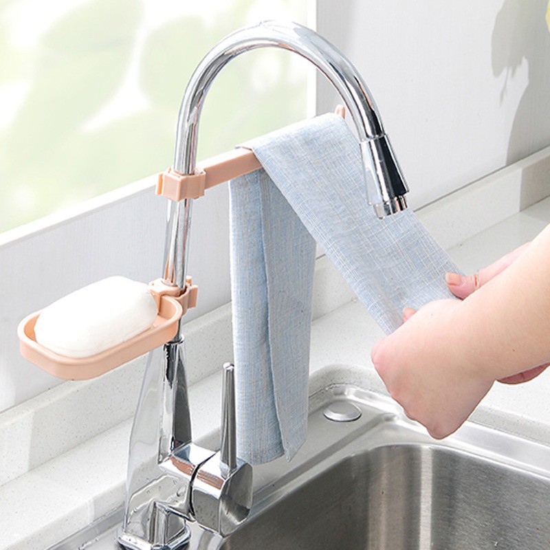 Kệ Gắn Bồn Rửa Chén - Thanh Treo Khăn, Giá Để Xà Phòng, Đồ Dùng 2 Tầng 4747