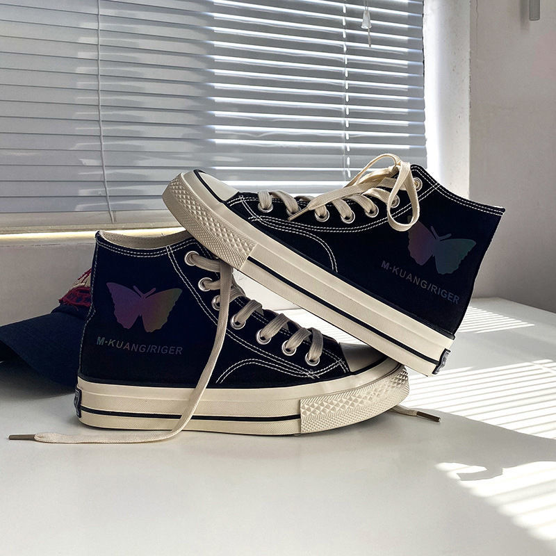 Giày Vải Canvas Cổ Cao Thêu Hình Bướm Kiểu Hàn Quốc Thời Trang Xuân Thu 2021 Cho Bé Gái | BigBuy360 - bigbuy360.vn