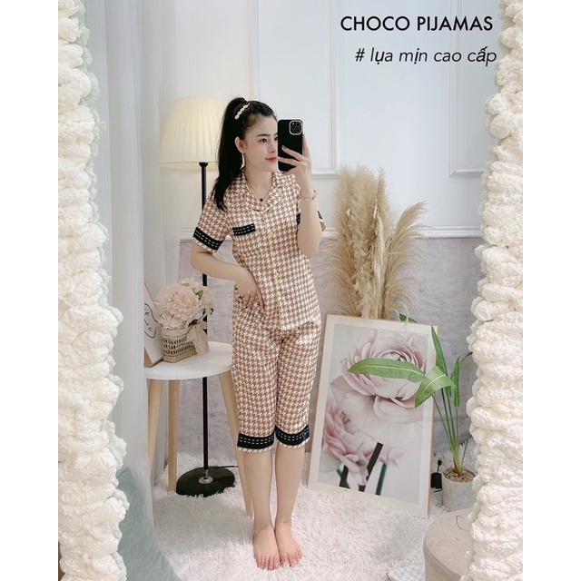 bộ lụa ngắn tay hãng choco áo ngắn tay quần lửng bộ mặc nhà đẹp bộ pijama cao cấp