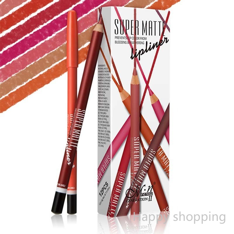 (Hàng Mới Về) Set 12 Chì Kẻ Viền Môi Hiệu Ứng Lì 12 Màu Sắc Tùy Chọn