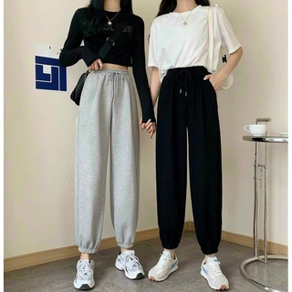 Quần jogger dây rút bo gấu ống rộng vải nỉ da cá dáng xuông dài màu xám đen - Quần ống rộng thể thao mặc tập gym đi học