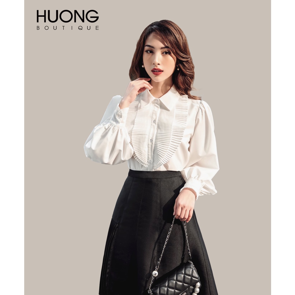 Áo sơ mi cotton lụa nữ HUONG BOUTIQUE HBSM864 dập li ngực